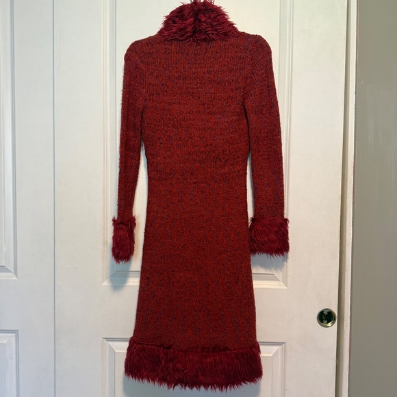Vintage Frenchi Red Penny Lane Cardigan Faux Fur Trim Size Small Y2K - Picture 8 of 11